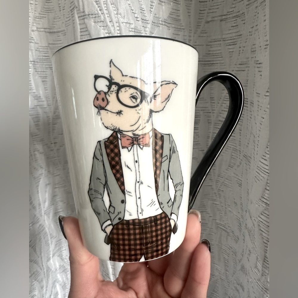 Hipster Animal Series  Pig Anamorphic Stoneware Cup Mug Signature Housewares Inc